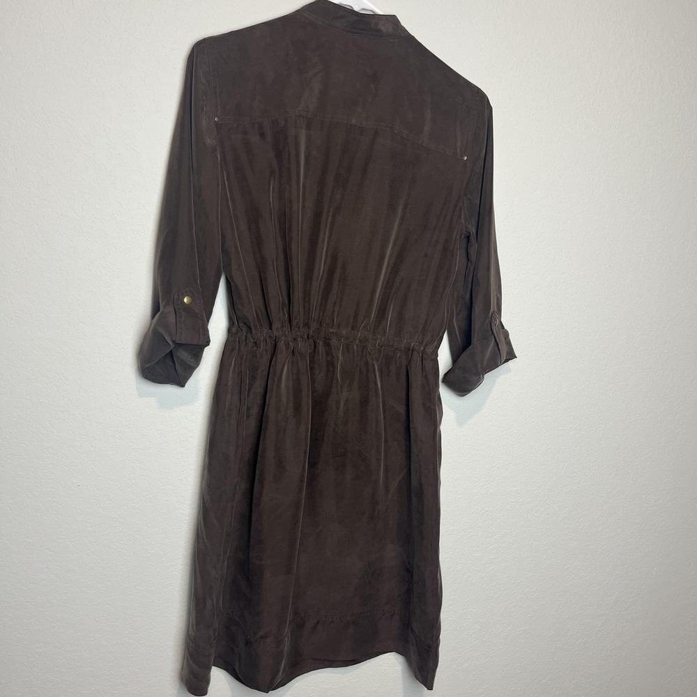 Chico's Shirt Dress Womens 0 Brown Silk V Neck Drawstring 3/4 Sleeve Knee Length - Picture 4 of 6